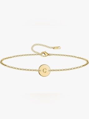 18k Gold-Plated Over Stainless Steel Letter C Initial Charm Bracelet NWT